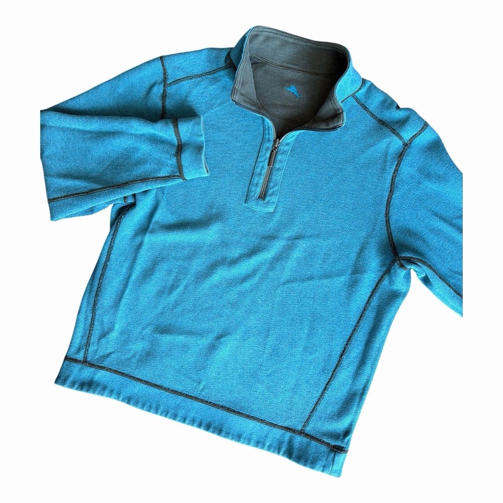 Tommy Bahama Men's Flipshore Half-Zip Reversible Sweatshirt Blue Gray Size Large
